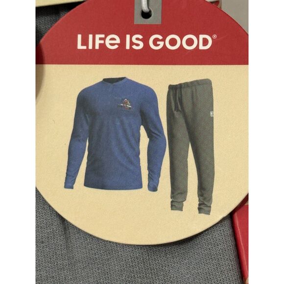 Life Is Good NWT Pajama Set Sz M Blue Grey Long Sleeve Henley And Knit Pants - Picture 8 of 9
